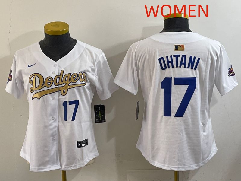 Women Los Angeles Dodgers #17 Ohtani White Champion edition Nike MLB Jersey style 0010->women mlb jersey->Women Jersey